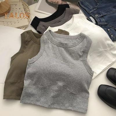 Women Bottoming Vest Seamless Sleeveless Pure Color Padded Stretchy Round Neck Dry Dry Cooling Crop Top Summer Sport Basic Tank Top