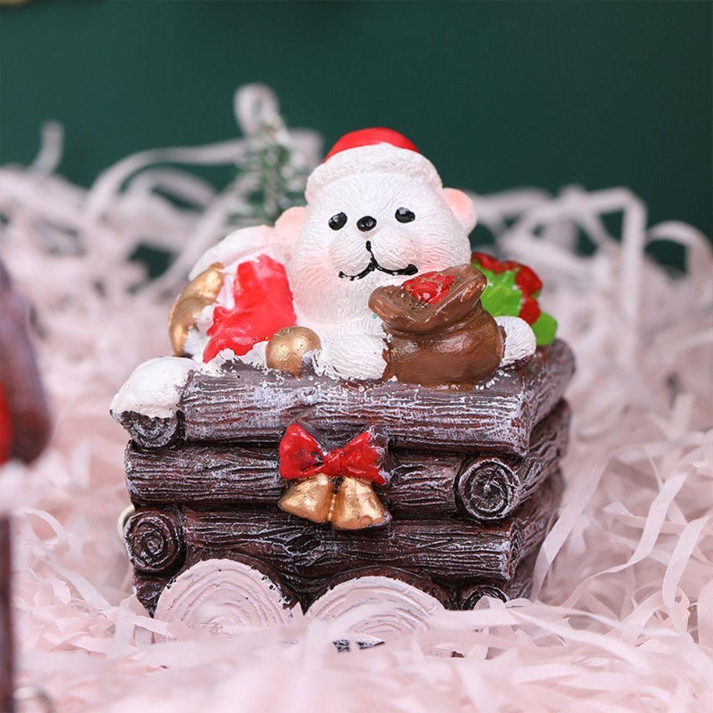 Resin Santa Claus Train Statue Cute Miniature Figurine Sculpture  Holiday