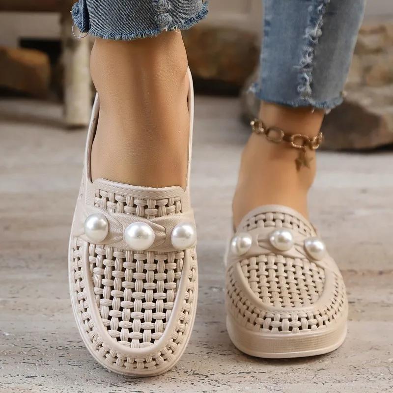 2025 Summer  Mesh Braided Women's Shoes Fashionable Breathable Toe Slippers Casual Women's Toe Wedge Sandals Pantuflas De Mujer