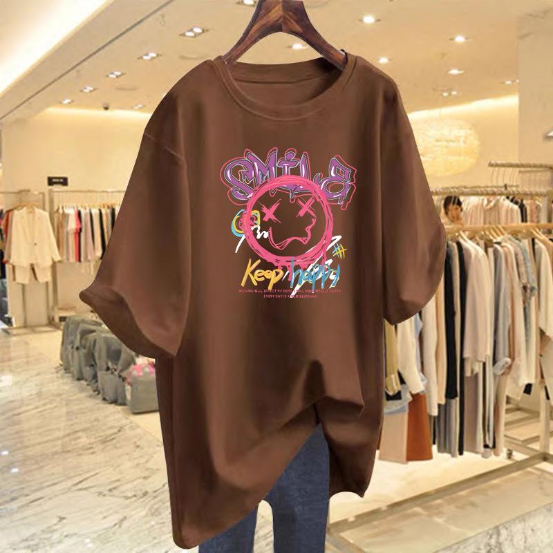 Women's Japanese Graffiti Print Loose Summer T-shirt - Short Sleeve, Versatile, Casual Style