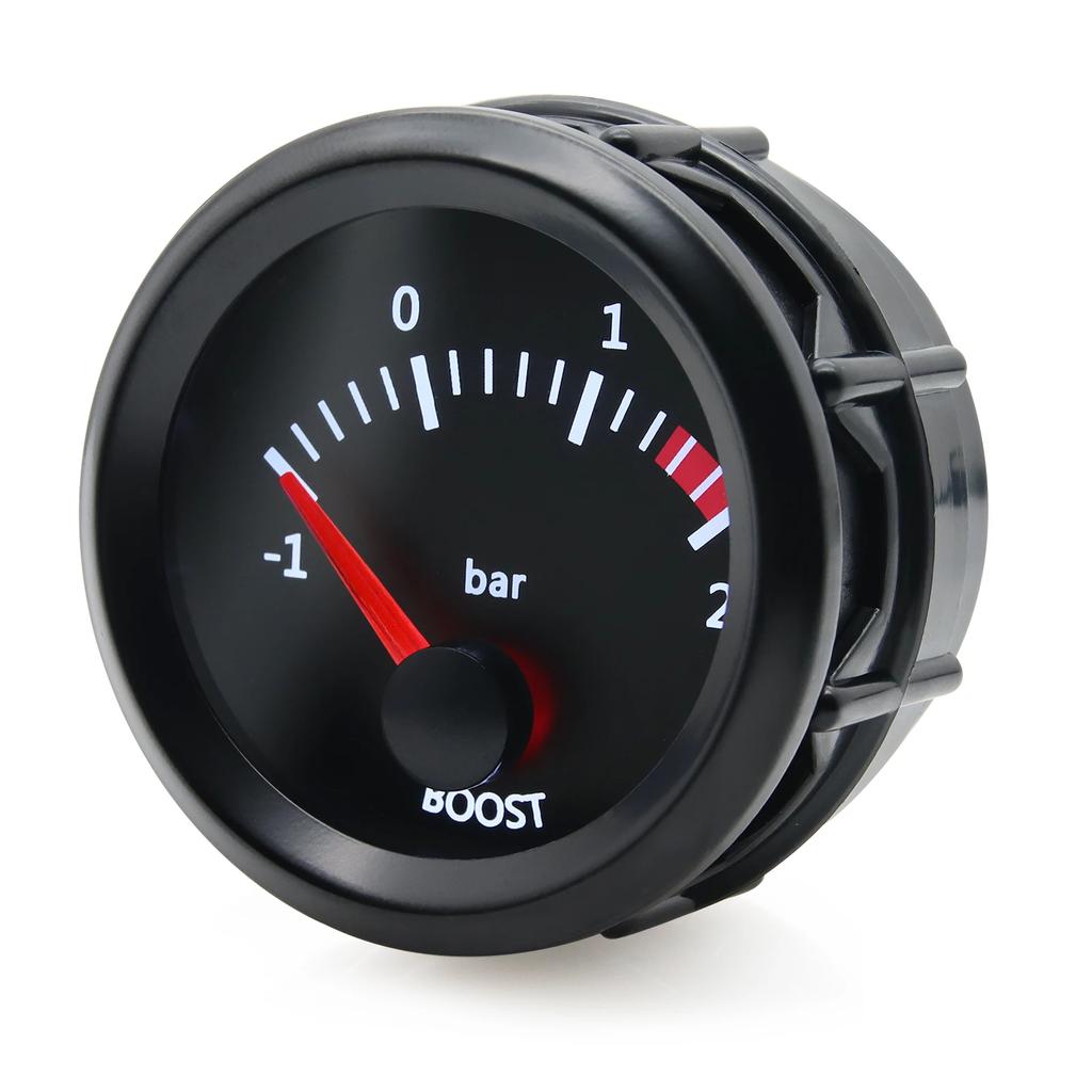 52mm Car Gauge White Backlight Pointer Boost Meter -1~2Bar Turbo Boost Gauge with T Tube PVC Hose for 12V Gasoline Vehicle