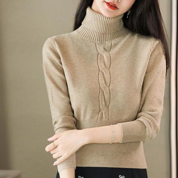 Women's turtleneck Sweater Autumn Winter Short Solid Color Elastic Knitted Top Slim Fit Pullover Knitted Sweater.