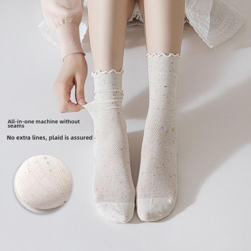 5 Pairs of Female Spring and Summer Thin Agaric Lace Sweat Absorbing Breathable Boneless Long Tube Pile Socks