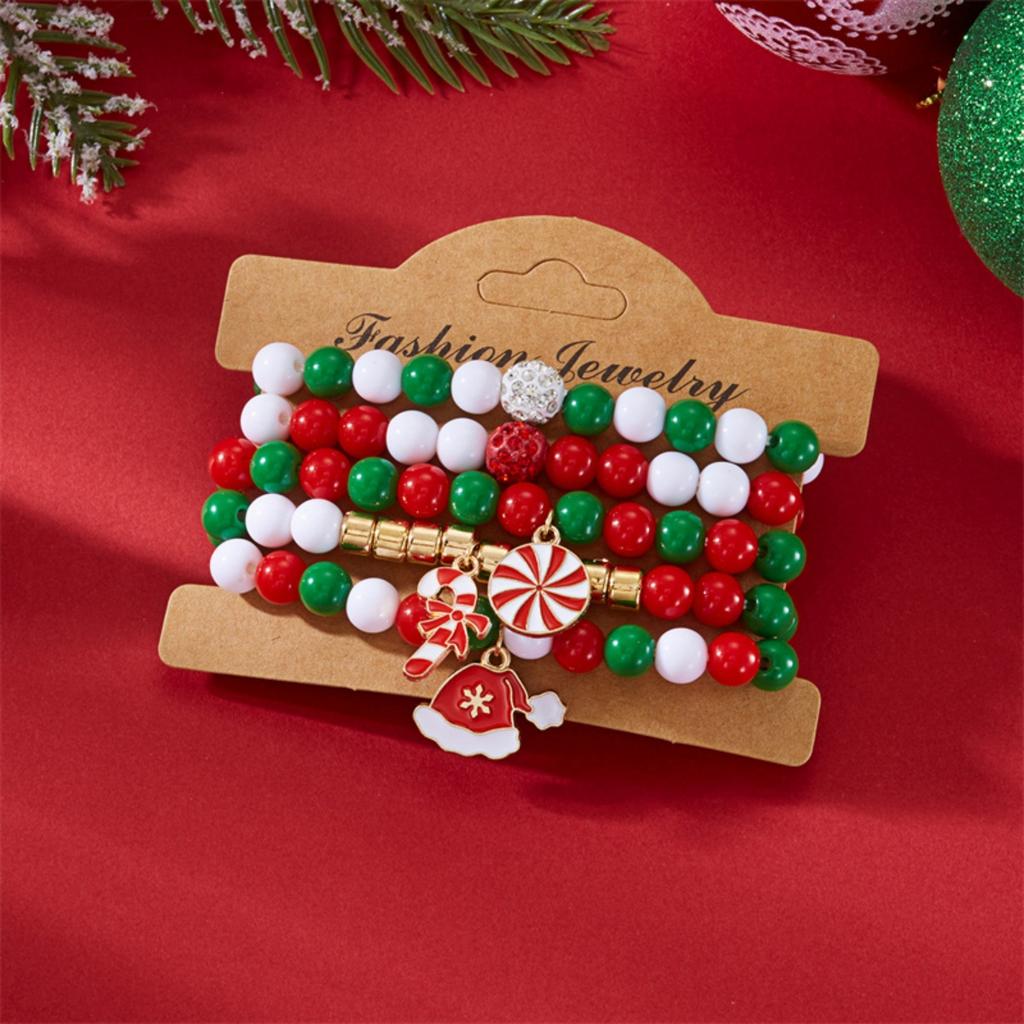 Christmas Crutch Star Santa Claus Deer Bell Snowflake Snowman Wreath Crystal Soft Clay Rice Beads Bracelet For Women Men Jewelry
