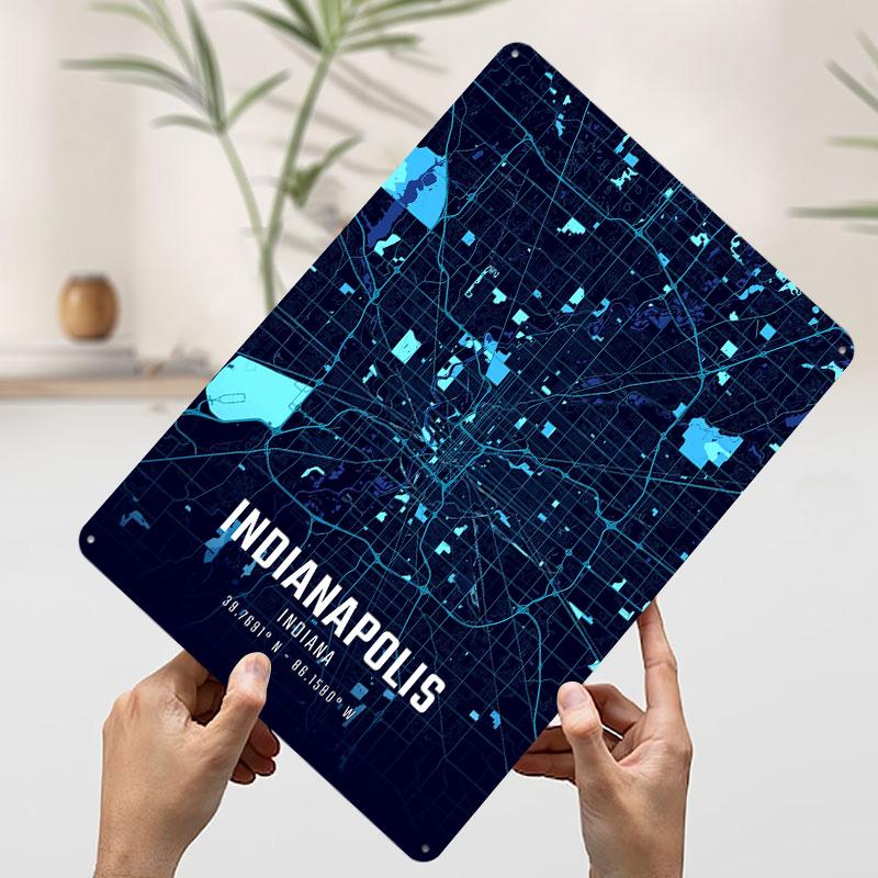 Indianapolis Midnight City Map Metal Poster Customized Wall Art Retro Vintage Tinplate Signs for Gamer Room Decoration At Home