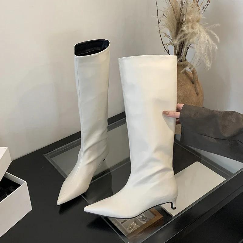 Street Style Women Knee-High Boots Fashion Pointed Toe Thin Low Heels Casual Party Shoes Autumn Winter Long Booties Goth