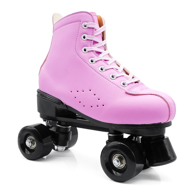 Adult Unisex Double Row Roller Skates, Breathable Purple Leather, Jelly Wheels, Four-Wheel Design