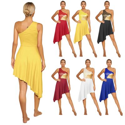 Modern Church Performance Dress for Women S-XXL: Unique One Shoulder Lace Patchwork with Dramatic Asymmetrical Hem