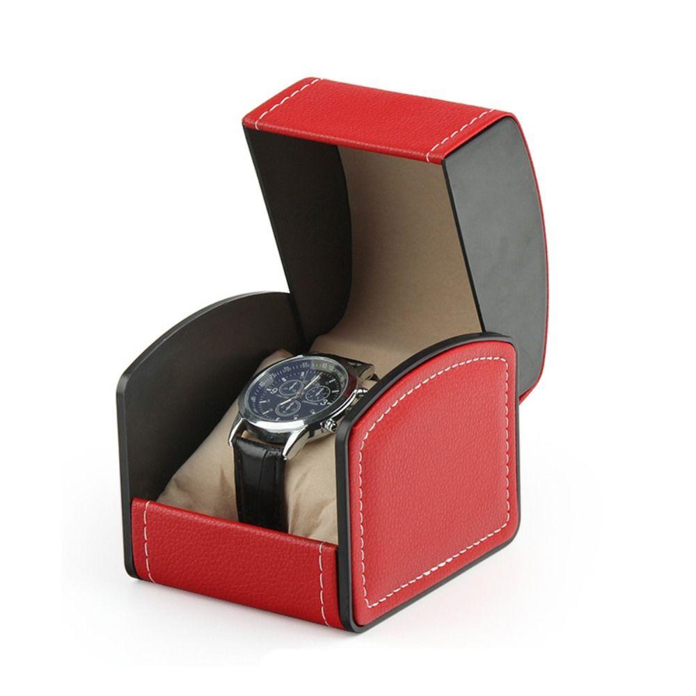 PU-Leder Einzelne Uhrenaufbewahrungsbox Schutzsichere stoßfeste Uhren-Geschenkbox mit Kissen Armbanduhr-Display-Case für Männer Geschenk