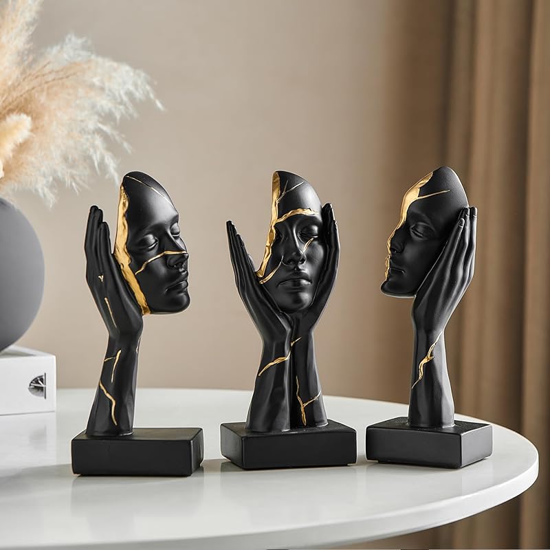 3 Pcs Gold Thinker Statues Sculptures for Home Decor, Golden Statues Table Decor Accents, House Decorations for Living Room Bedroom Office, Bookshelf