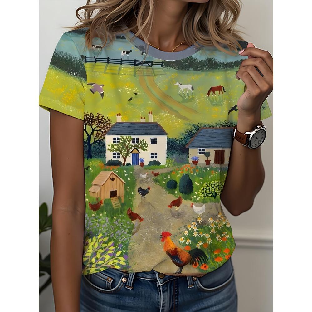 

New Girl Portrait Cat T-shirt Flower 3D Printed Women s Round Neck Short Sleeve T-shirt Harajuku 5XL