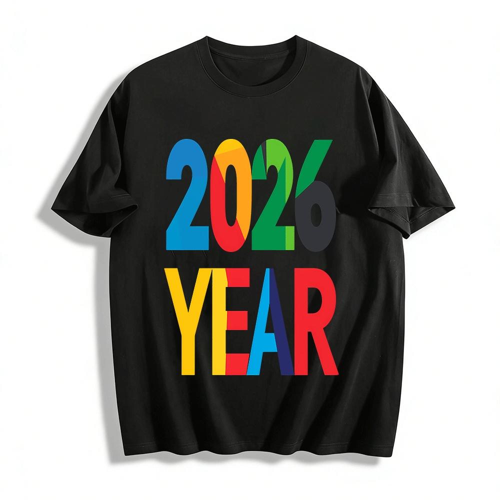 2026 New Year Themed Trendy Print Versatile Casual Top Pure cotton T-shirt XXS