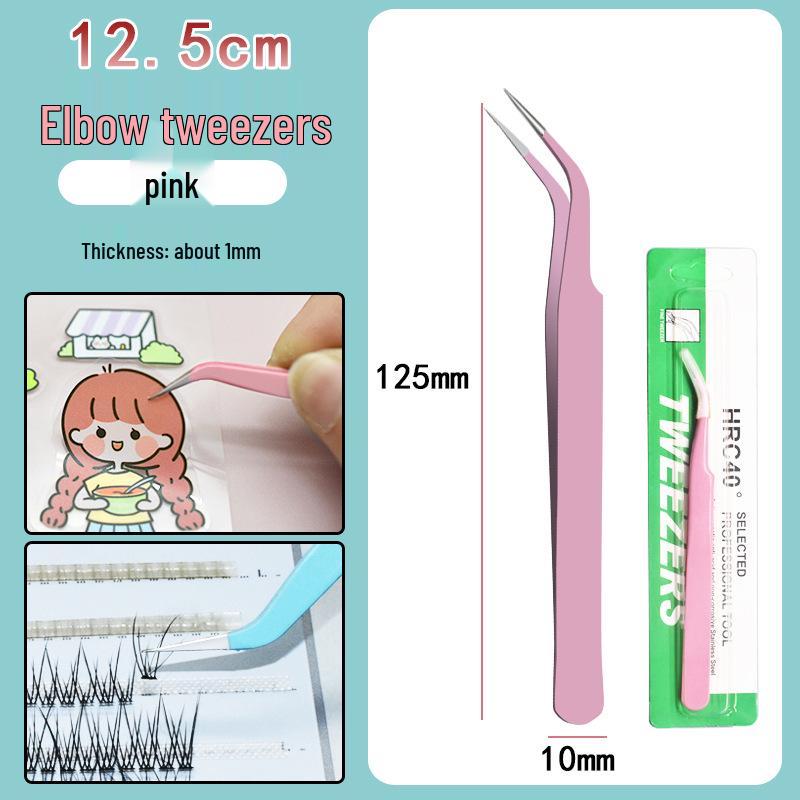 Colorful Stainless Steel Curved Tweezers for False Eyelashes and Planner Clips