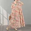 Kurzarm Plus Size Baumwolle Vintage Blumenmuster Neu in Kleidern für Damen lässig locker langes Sommerkleid