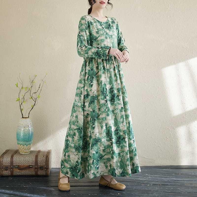 2025 New Floral Vacation Style Travel Round Neck Vintage Dresses