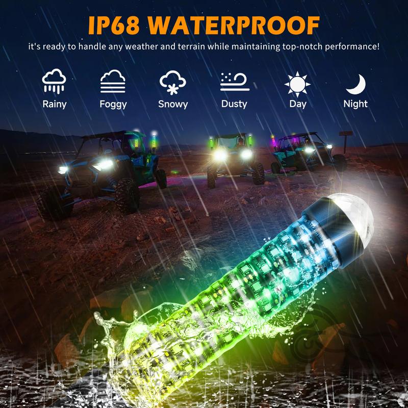 2PCS 1FT RGB LED Antennas With Warning Lights Antenna Led Bar Spiral Sequential Whip Light Off-road And UTV Accessories