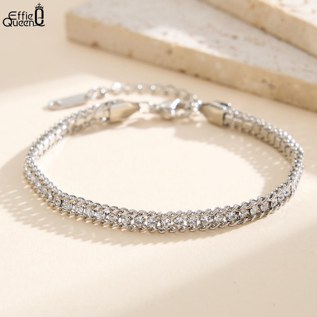 EFFIE QUEEN Stainless Steel 18k Gold Round Cut Zirconia Tennis Chain Bracelet Banquet Jewelry for Women, Men Party Gift STKB07
