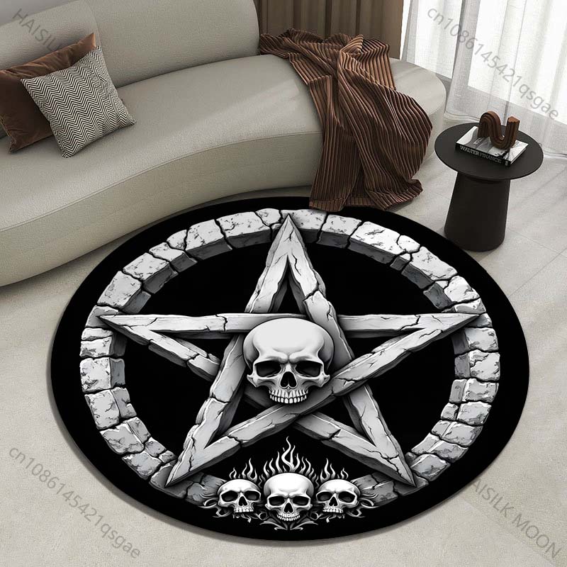 Mehrere Größen Pentagramm Totenkopf Stein Kunst Druck Runder Teppich Wohnzimmer Schlafzimmer Tisch Stuhl Sofa Dekorativer Teppich Luxusgeschenke
