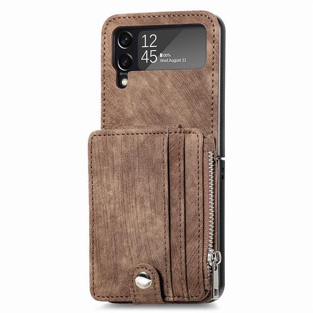 Anti -Slip Card Holder Leather Stand Case For Samsung Galaxy Z Flip4 5g Flip4 Flip 3 Flip3 Anti -Drop Cell Phone Cover
