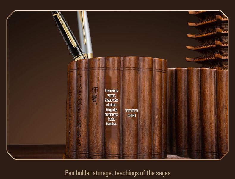 Wenchang Pagoda Pen Holder: Thirteen-Story Wood Grain Craft for Students, Perfect Back-to-School Desktop Ornament
