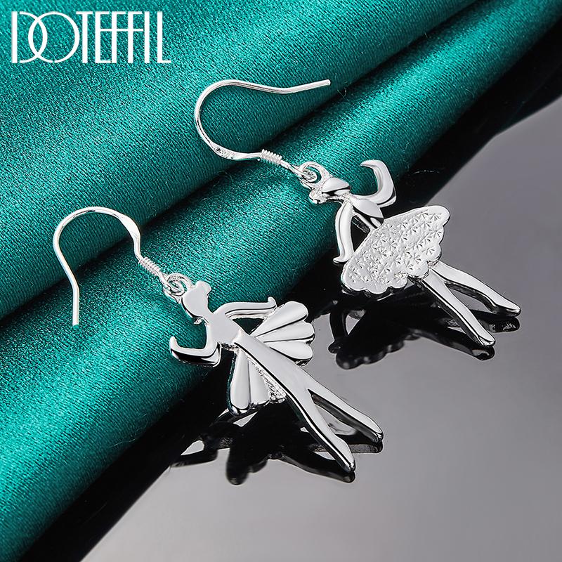 925 Sterling Silver Dancing Girl Pendant Earrings Fashionable Wedding Jewelry