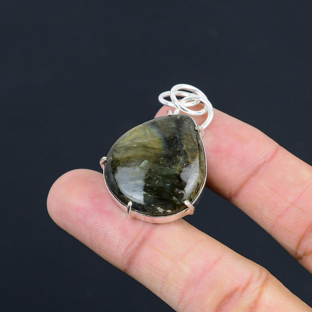 Birnenförmiger Labradorit Edelstein 925 Silber Hochzeitstag Trendiger Anhänger Schmuck