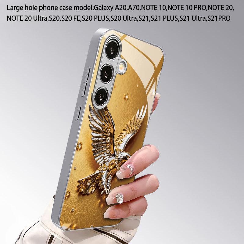 Gold Eagle Diamond-Encrusted 2D Phone Case for Samsung S26 S25 S24 S23 S22 S21 S20 A56 A36 A16 - Glass Protective Cover