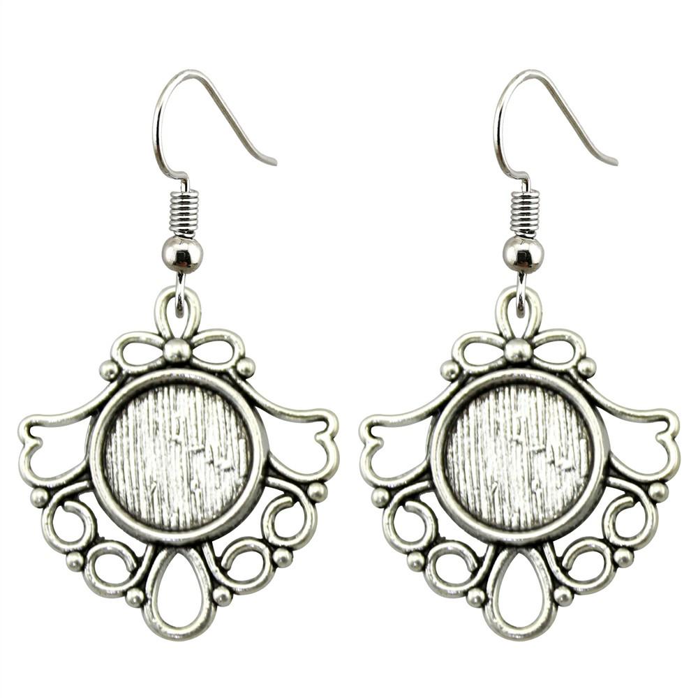 Passend für 12mm Glas Cabochon Antik Silber Farbe Zinklegierung Hängeohrringe Haken Ohrring Basis Fassung Ohrring Zubehör