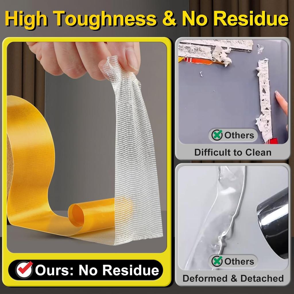 1Roll Double Sided Tape High Viscosity Grid Fiber Transparent Double Sided Tape Sticky Waterproof Adhesive Fiber Mesh Tapes