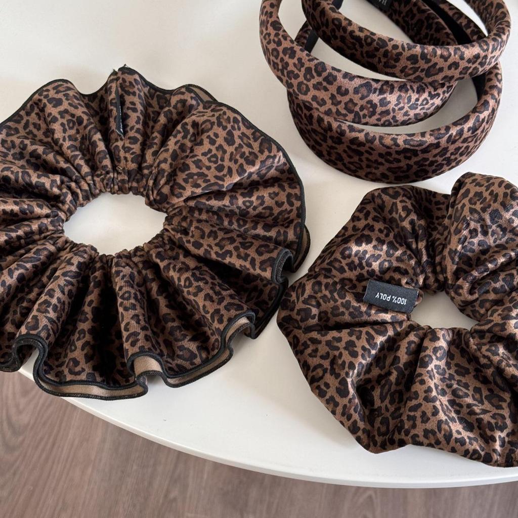 Korean Velvet Leopard Print Double Layer Hair Tie for Women