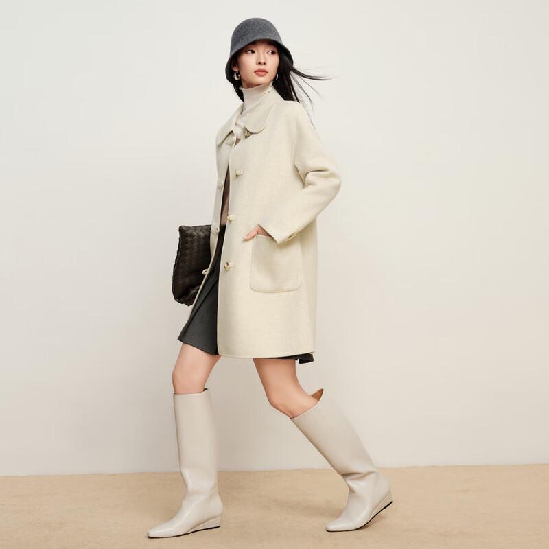 Elva's Island Women's Elegant Short Double-Faced Wool Coat