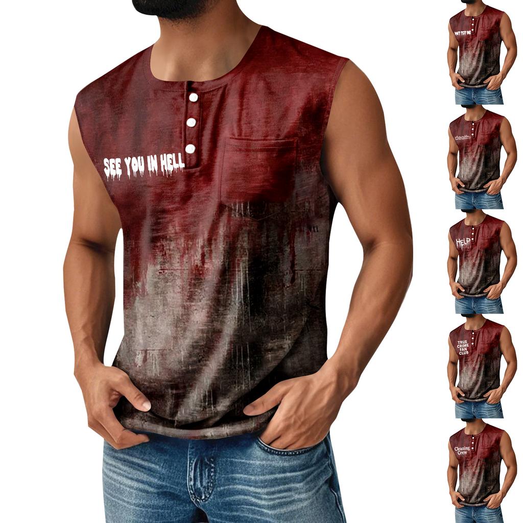 Men's Halloween Printed Sports Button Pocket Sleeveless Vest