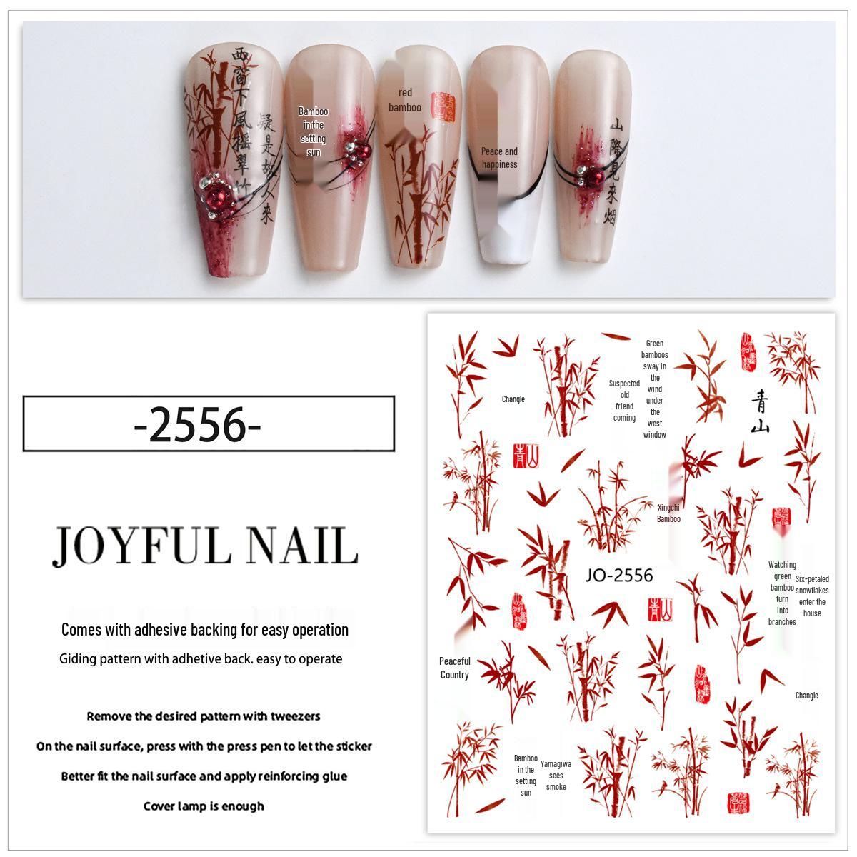 Chinese Ink Bamboo Trend Nail Art Stickers: Self-Adhesive Tearable Decals for DIY Decoration.