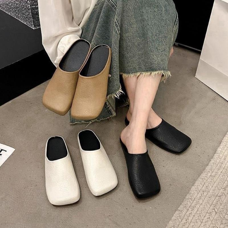 One foot square head half slippers women's spring and summer new outer wear light mouth comfortable versatile heelless lazy slippers