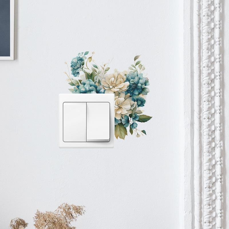 Plantă verde, flori albastre, comutator, pastă, fundal, înfrumusețare, autocolante decorative de perete autoadezive