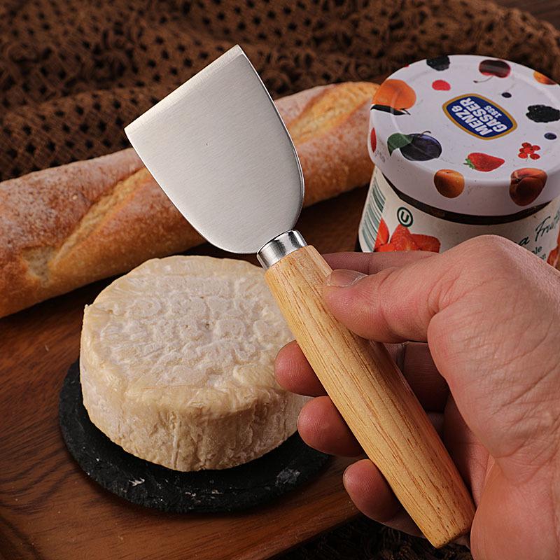 Stainless Steel Cheese Knife & Fork Set, Rubber Wood Handles - Western Tableware