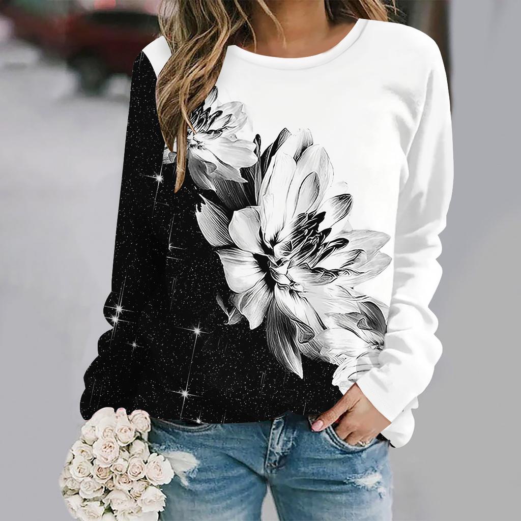 Autumn and Winter New Fashion Round Neck Long Sleeve Printed Elegant Casual Loose Hoodie