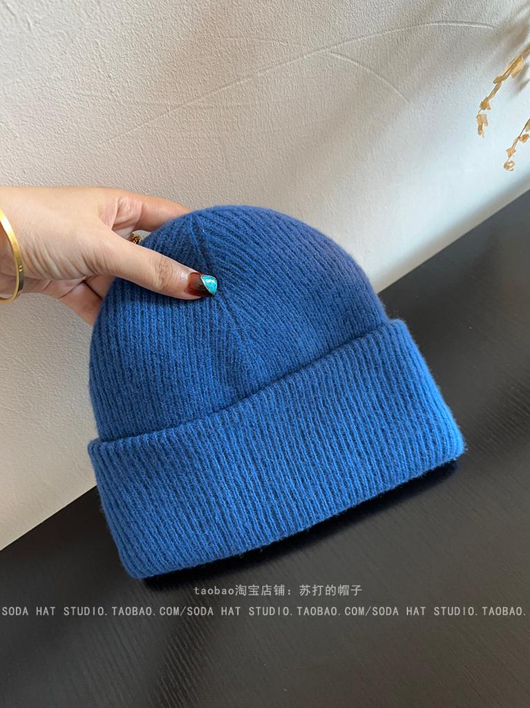 High-Quality 100% Pure Wool Winter'S Knitted Hat Women Solid Color Double-Layer Warm Soft Wollen Beanies Y2K Bonnet Skullies Cap