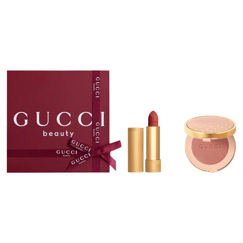 Gucci Velvet Mist Lipstick Star Moving Blush Gift Box Set Natural Complexion Modification Contour + Velvet Mist Lipstick#217+Star Blush#05
