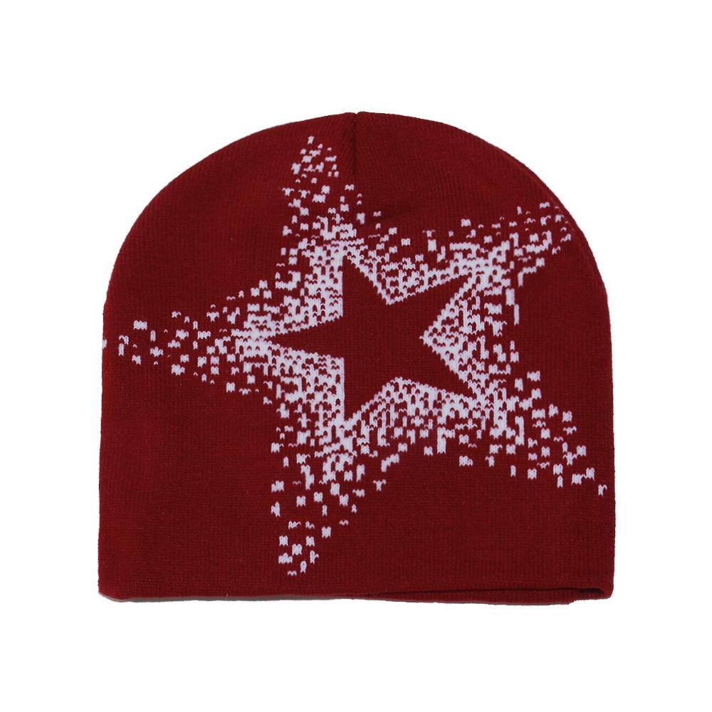 2025 autumn and winter new wool hat outdoor cycling pullover hat pentagram jacquard knitted hat cold hat men