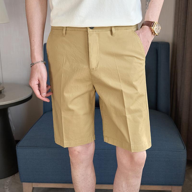 

Летние мужские хлопковые костюмные шорты, деловая официальная одежда, облегающие прямые повседневные шорты длиной до колена для офиса 28 хаки