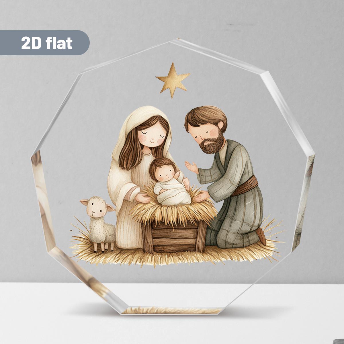 

Nine-Sided Acrylic Nativity Scene Ornament - Vintage Christmas Tabletop Decor with Mary & Angel, Stable Manger Figurine Replica, Pastor S Day Gift 8.6*9cm