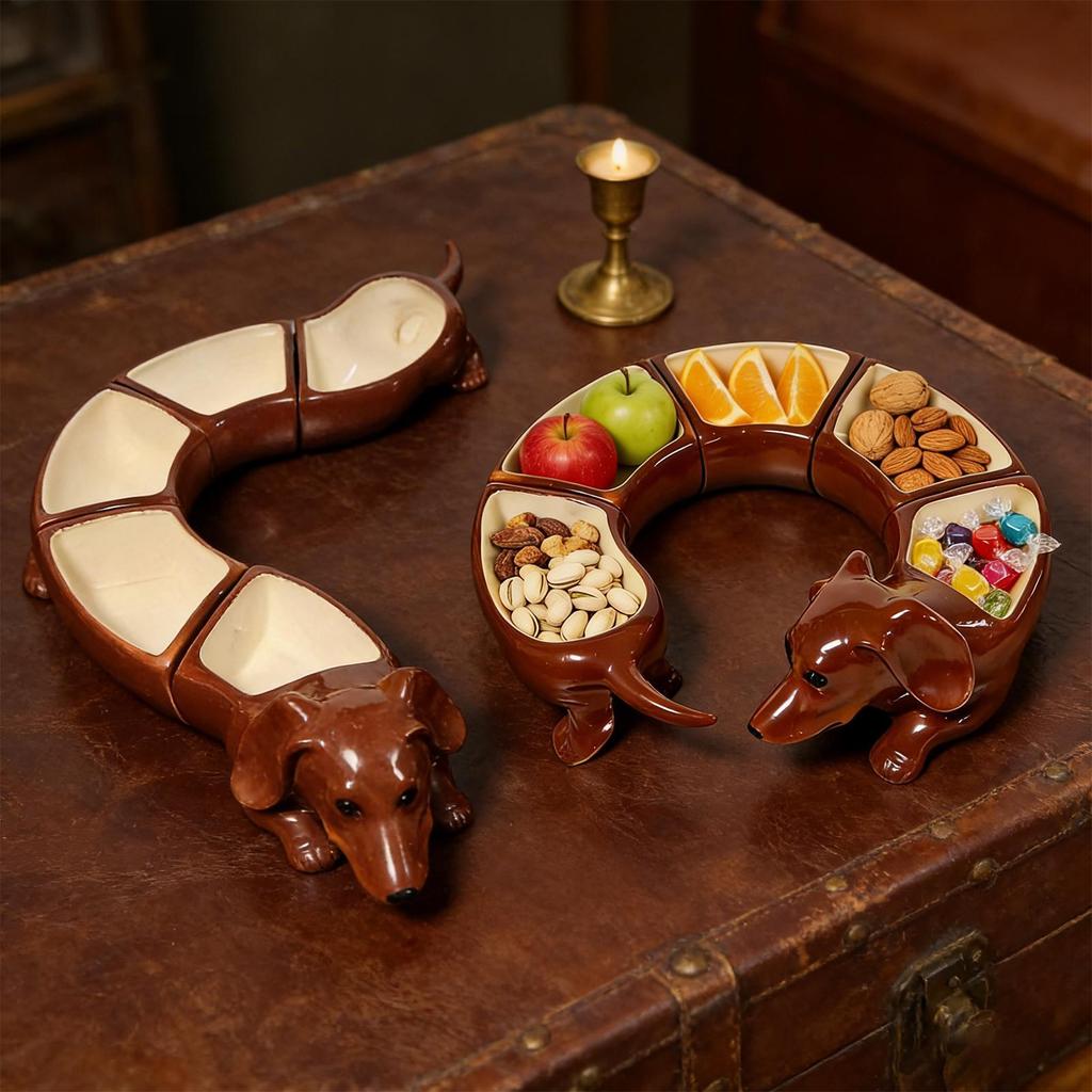 Dachshund 5 Section Serving Tray with Dividers Cute Container Sectioned Serving Tray Set for Home Kitchen Dinner Cooking Decor