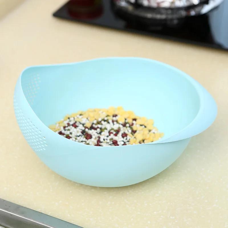 Vegetable and Fruit Washing Bowl with 2-In-1 Rice Strainer and Beans Washer - Kitchen Colander for Cleaning and Draining Food