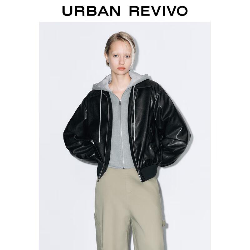 

UR2025 Женская лоскутная куртка с капюшоном из ПУ и хлопка XS