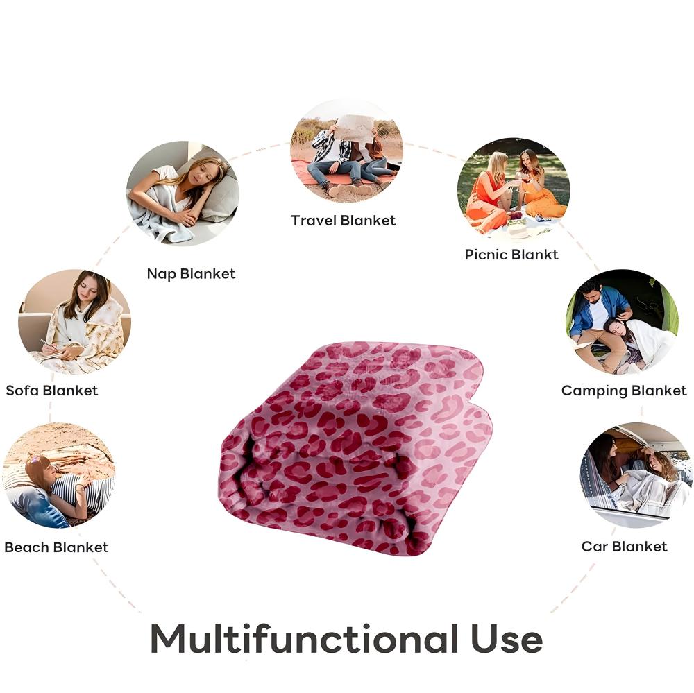 1PC Leopard pattern Cheetah arts Pink Blanket Flannel Thin blankets for Home Office Travel Camping Perfect gifts four season use