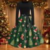 Women's Casual Christmas Print Long Sleeve Round Neck Slim Fit Flared Party Dress
