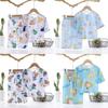 Cartoon Dinosaur Kids Sleepwear Set With Breathable Cotton Silk For Summer Comfort
