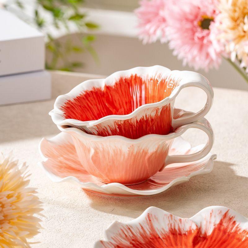 European Ceramic Flower Coffee Cup Butterfly Three-dimensional Relief Flower Mug Exquisite Afternoon Tea Flower Tea Coffee Cup