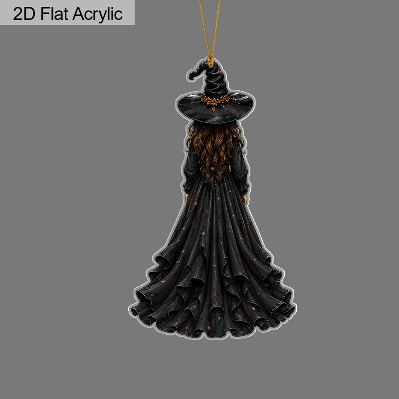 2D Flat Halloween Acrylic Hanging Decor, Witch Pattern, Home Car Backpack Pendant, Halloween & Birthday Gift